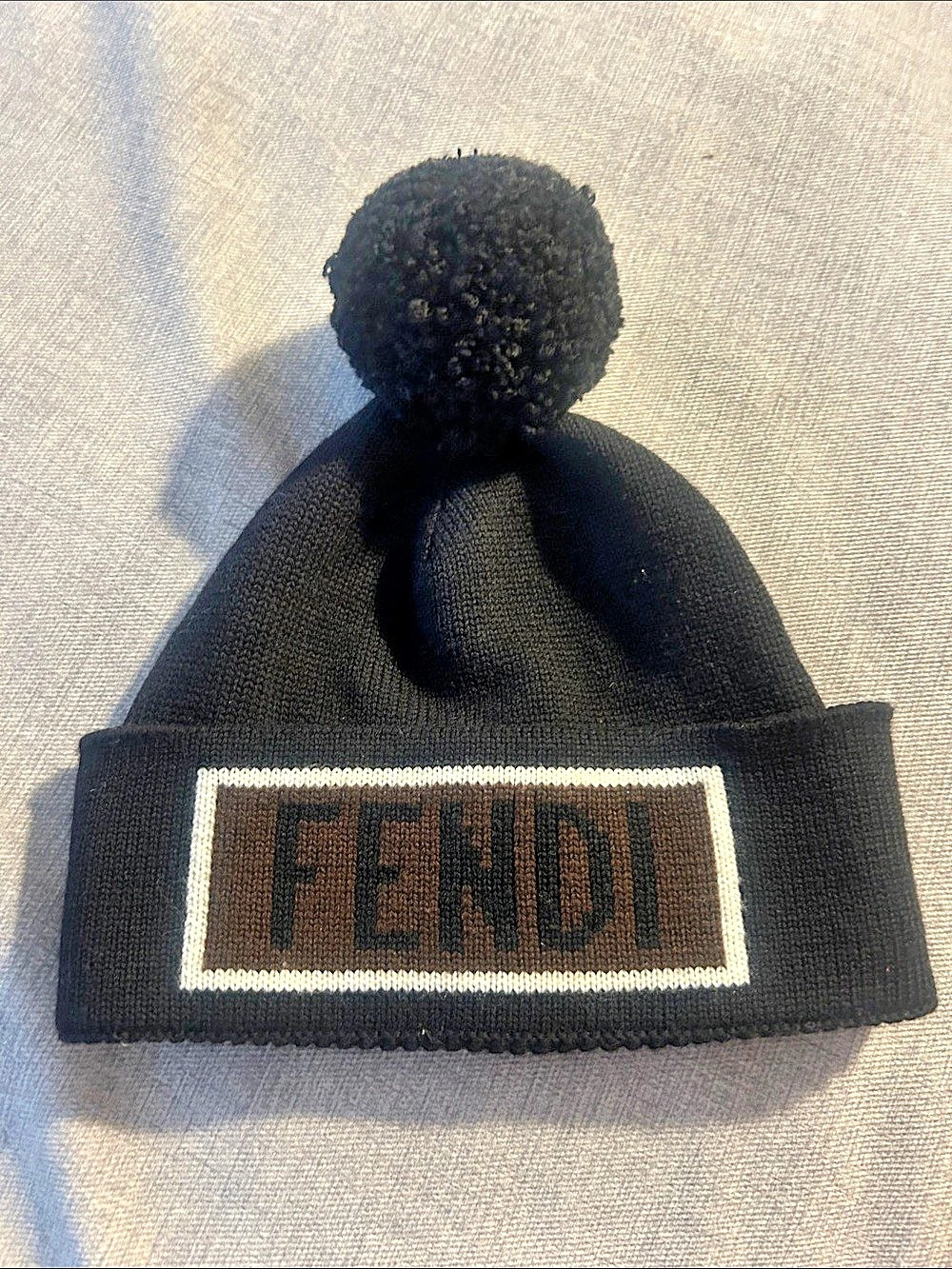 Fendi Wool Logo Pom Beanie Black